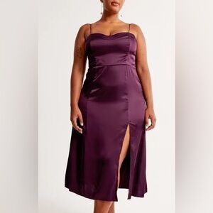 Abercrombie Satin High-Slit Midi Dress